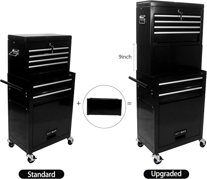 RYH 6 Drawers Rolling Tool Chest & Tool Box on Wheels | Heavy Duty Metal Cart with Ball Bearing Drawers | Fits US General Tool Box for Garage Storage (Black, 6 Drawers 3 in 1/51.99" H × 20.87" W)