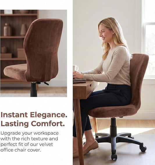 Deisy Dee Velvet Stretch Armless Office Chair Covers - Colorful Stretch Slipcover for Desk Chairs (Coffee)