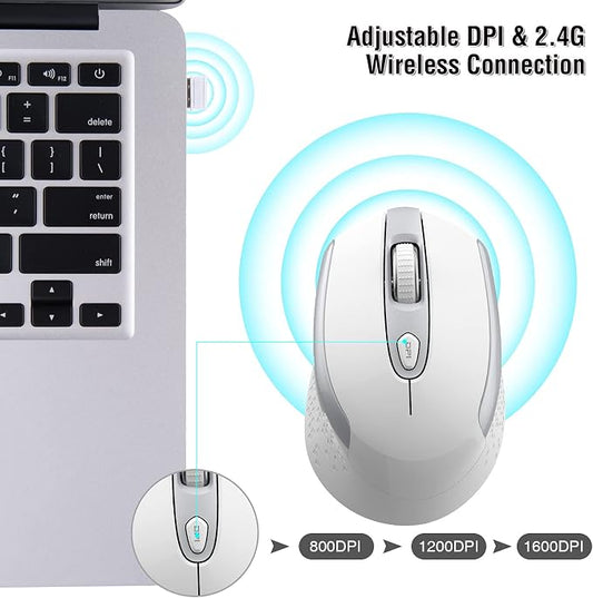 RaceGT Wireless Mouse - 2.4G Silent Cordless for Laptop, Desktop, MacBook, PC - 6 Buttons, 3 Adjustable DPI