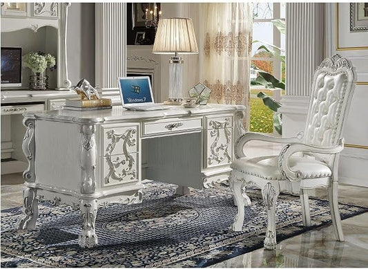 Acme Furniture Dresden Synthetic Leather Upholstered Executive Office Chair, Bone White