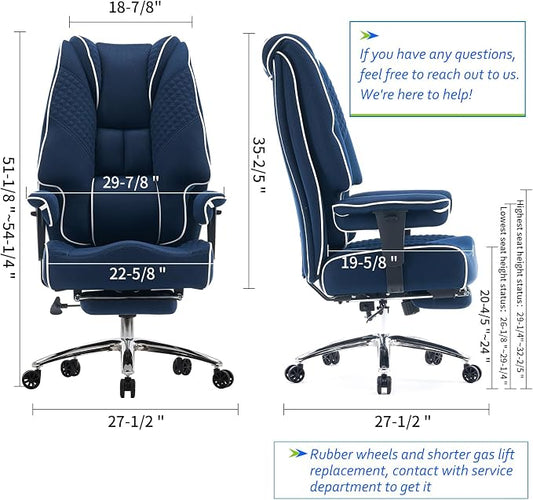 EXCEBET Big and Tall Office Chair 400lbs Wide Seat, Leather High Back Executive Office Chair with Foot Rest, Ergonomic Chairs Lumbar Support for Lower Back Pain Relief (Mesh Dark Blue)