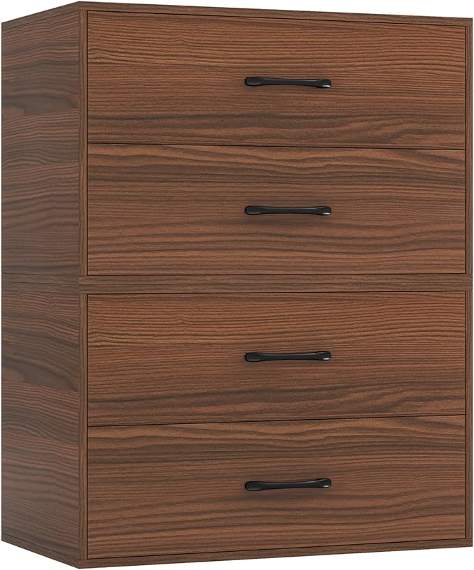 2 Drawer Lateral File Cabinet, Stackable Home Office Drawers, Under Desk Printer Stand, Low Storage Organizer, Horizontal Wooden Filing Cabinet for Study Living Room, No Wheels (2, Walnut)