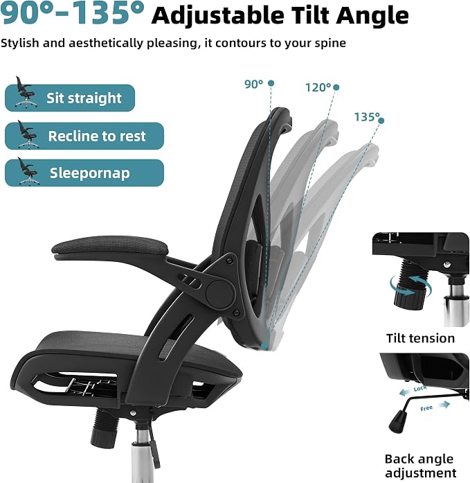 Ergonomic Office Chair, Comfy Computer Desk Chair with Adjustable Lumbar Support,Tilt Function, Comfy Wide Seat, Swivel Executive Computer Desk Chairs for Company and Home