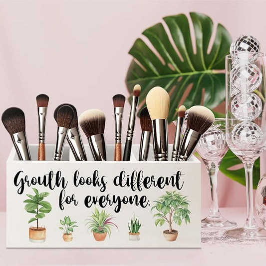 Growth Looks Different for Everyone Mental Health Growth Mindset Wooden Pen Pencil Holder for Classroom Therapy Office Desk Accessories, Back to School Supplies Gifts for Students