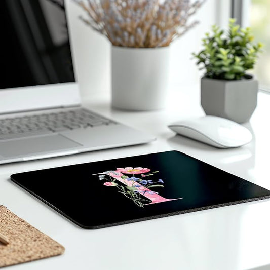 Mouse Pad Pinks Flowers Initial Letters Mousepad Desktop Laptop Computer Accessories Home Office Gaming Work Desk Computer Non-Slip Rubber Monogram Floral Alphabet A-Z mousepad (I)