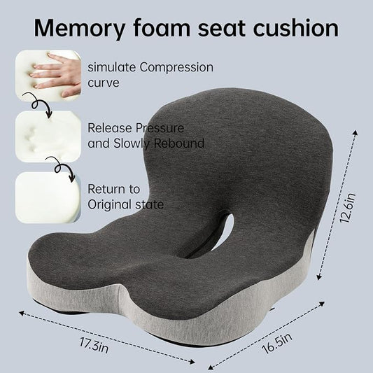 Orthopedic Seat Cushion, L-Shaped Ergonomic Memory Foam Back & Seat Support, Non-Slip Breathable Washable Cover, for Office Chair, Car, Wheelchair, Gaming Seat