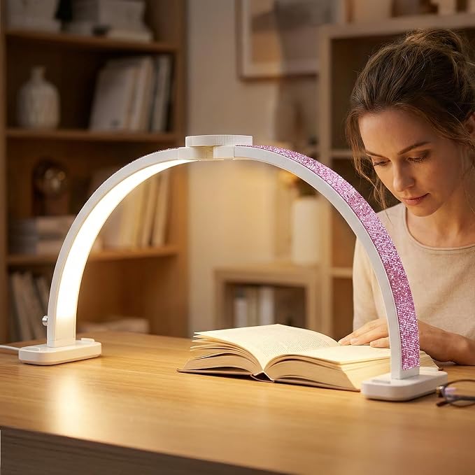 Half Moon Light for Nail Desk 31" Foldable LED Nail Desk Lamp with Phone Holder, Professional Nail Tech Light for Manicure & Beauty Studio