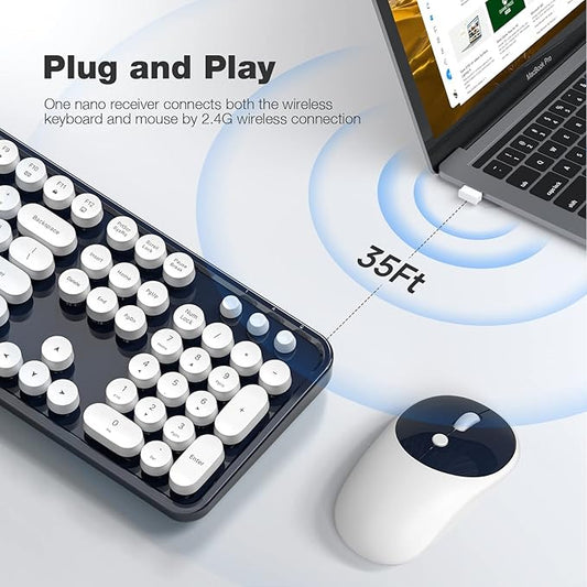 Dilter Wireless Keyboard and Mouse Combo, 104 Keys Full-Sized Typewriter Keyboards and Retro Mouse, 2.4 GHz USB Receiver Plug and Play, for Windows 7 8 10, PC, Laptop, Desktop (Dark Blue)