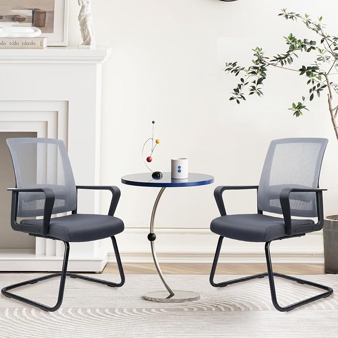 CLATINA Office Guest Chair with Lumbar Support and Mid Back Mesh Space Air Grid Series for Reception Conference Room Gray 8 Pack