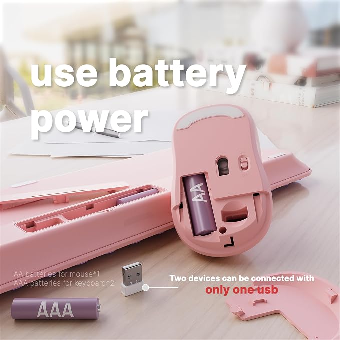 Wireless Keyboard and Mouse Combo with 110 Round Keycaps, Power Switch, and Scissor-Switch Typing Feel – Ideal for Office Use (Peach Pink)