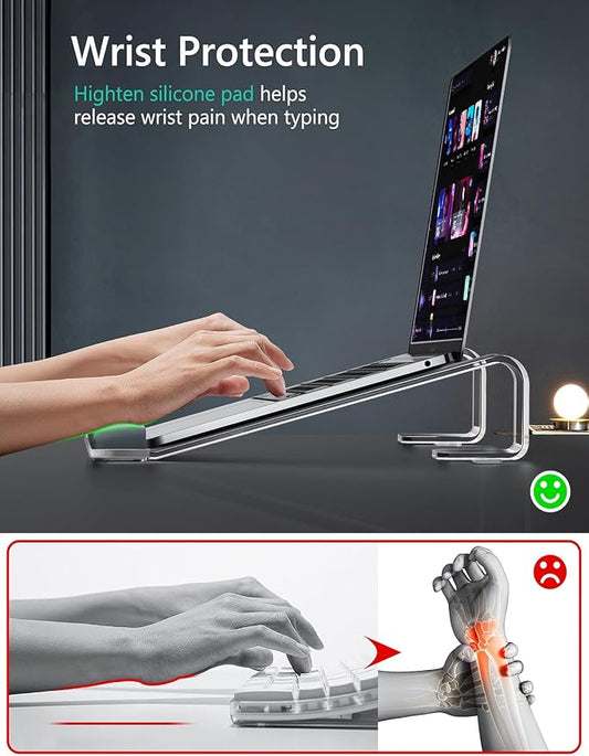 JCZT Clear Acrylic Laptop Stand for Desk, with Wrist Rest, Ergonomic Detachable Mount Compatible with 10-17'' All Laptops Such as MacBook Air Pro/HP/Dell/Lenovo