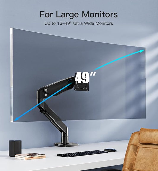 HUANUO Heavy Duty Monitor Arm for 27 32 34 40 49 Inch Ultrawide/Curved Screens, Full Motion Adjustable Monitor Mount with Aircraft-Grade Aluminum, Holds 26.4lbs, VESA 75x75/100x100mm