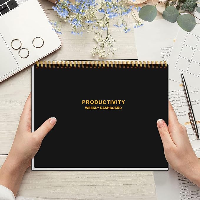 Weekly Productivity Dashboard - 8.5" x 11" Dashboard Desk Notepad Has 6 Focus Areas to List Tasks for Goals, Projects, Clients, Academic or Meal-Organize Your Daily Work Efficiently, 54 Weeks, Black