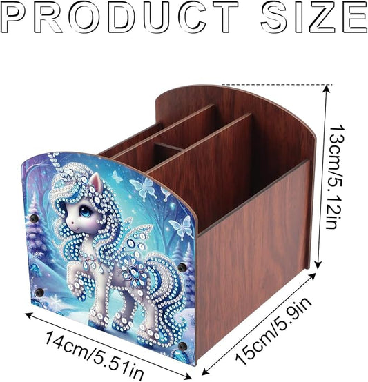 Diamond Painting Wooden Desk Organizer, DIY Diamond Art Storage Box, Crystal Rhinestones Art Kit for Desktop Ornament, Jewelry Box & Pen Holder with Winter Blue Fantasy Design