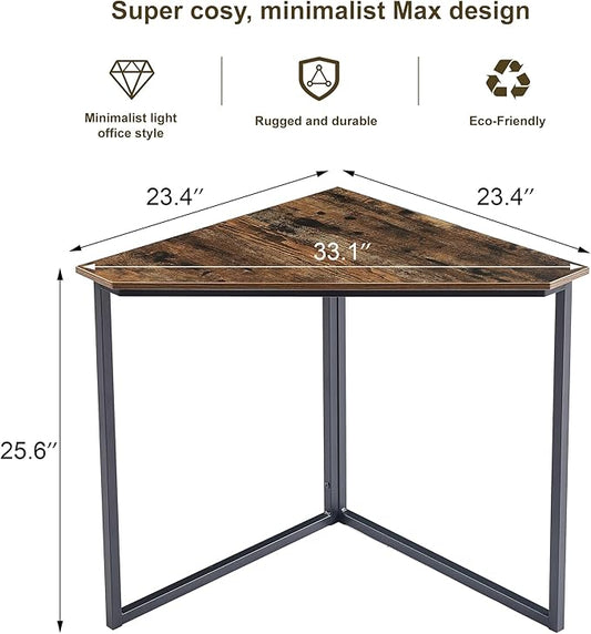 VECELO Corner Desk,Office Tables for Living Room for Small Space Triangle Computer Desk with Steel Frame Corner Shelves with Metal Frame Writing Desk for Workstation Classic Rustic Brown 33.1"