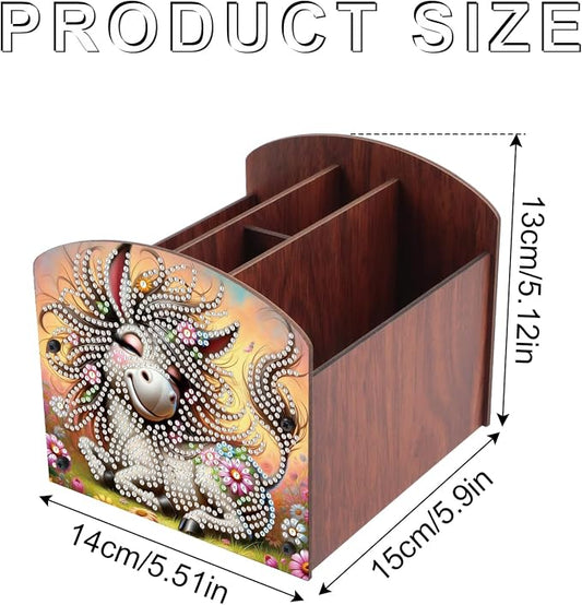 Diamond Painting Wooden Desk Organizer Donkey Design, DIY Diamond Art Storage Box for Home Office Tabletop, Decorative Wooden Craft Organizer for Stationery & Accessories