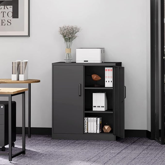 Yizosh Metal Storage Cabinet with 2 Doors and 2 Adjustable Shelves - 35.5" Garage Wall Cabinet, Locking Counter Cabinet for Home Office,Garage,Gym,School