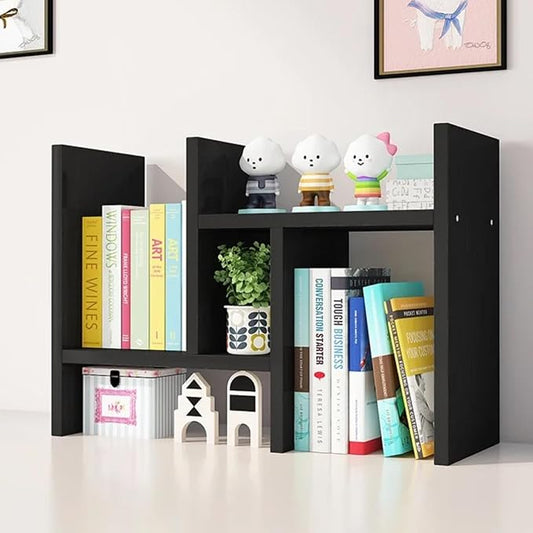 ShellKingdom Desk Shelf Organizer, H-Shaped Desktop Shelves, Adjustable Desktop Corner Shelf, Bookshelf Storage Rack and Cubicle Decor for Desk, Tabletop, School, Office, Dorm Desk Organizer - Black