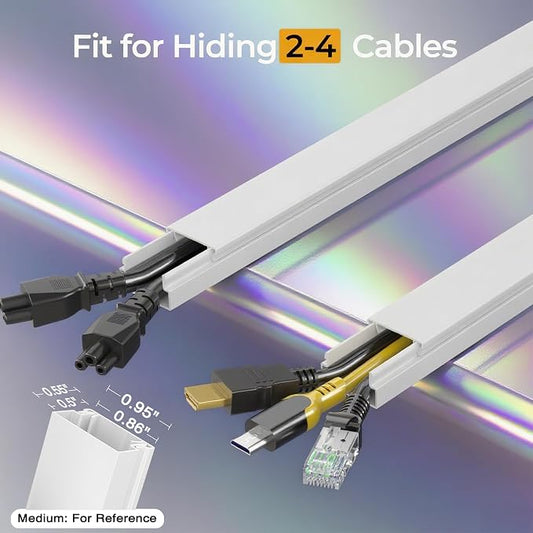 113.4in Cord Hider Kit, Cord Covers for 2-4 Wires on Wall, Self-Adhesive Cable Hider Wire Covers for Cords on Wall, Paintable Cord Hider for Walls Mount Tv, Cable Cover Raceway, W0.95 H0.55in, White