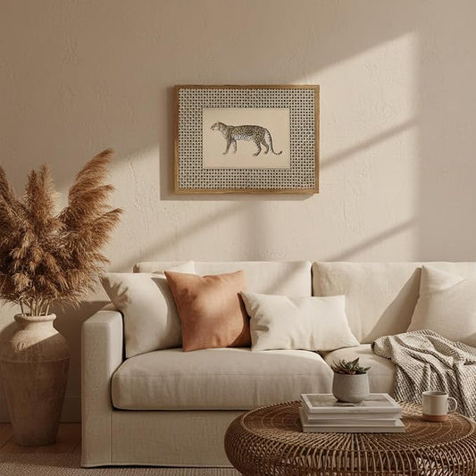 Vintage Leopard Wall Art Framed, Cheetah Safari Wall Decor Canvas Prints Wildlife Animal Poster Paintings Pictures Aesthetic for Bedroom Living Room 12x16 Inch