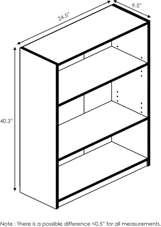 Furinno Jaya Book Shelf, 3-Tier Bookshelf, Standing Bookcase with Adjustable Shelves, 9.5 x 24.5 x 40.3, for Organization and Storage, for Living Room, Bedroom, Home Office, Grey Oak