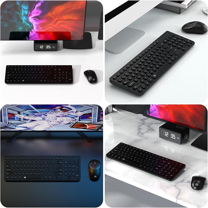 Wireless Keyboard and Mouse Combo, FD iK6630 2.4GHz Cordless Cute Round Key Set Smart Power-Saving Quiet Slim Combo for Laptop, Computer,TV and Mac
