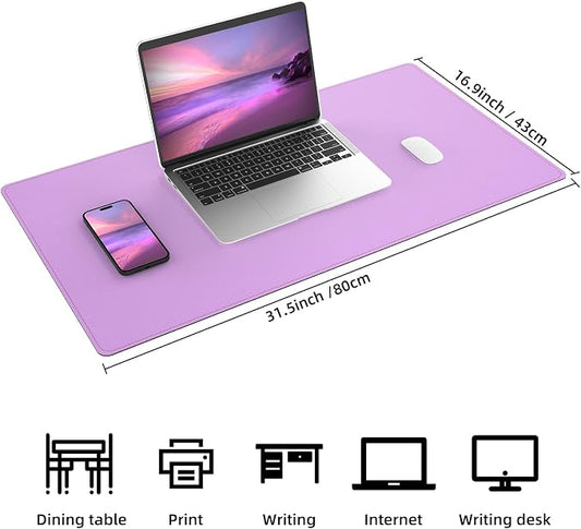 AFIING Cork Desk Mat 35.4" x 17", Dual-Sided Natural Cork & PU Leather Desk Pad, Non-Slip Waterproof Large Mouse Pad for Office, Home & Gaming (Purple)