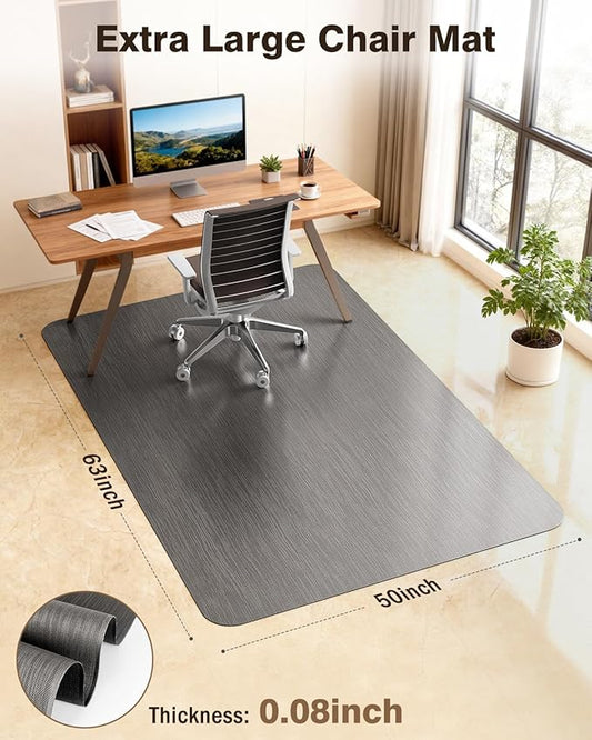 Blvornl Ultra Large Office Chair Mat for Hardwood Floor, Rolling Chair Mat for Hard Wood, Large Anti-Slip Hard Floor Protector, Heavy Duty Computer Desk Rug for Office and Home 50"*63" Grey
