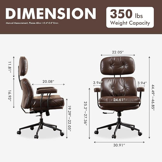 High Back Executive Office Chair with Comfortable Deep Seat,Brown PU Leather Modern Office Chair,Ergonomic Big and Tall Computer Desk Chair with Lumbar Support(Dark Brown)