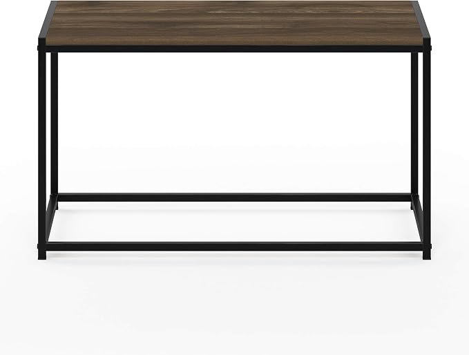 Furinno Camnus Coffee Table, Metal Frame Rustic Brown Coffee Table, Rectangular Wide Side Table, Easy Assembly, for Living Room, Bedroom, Home Office, Brown Walnut