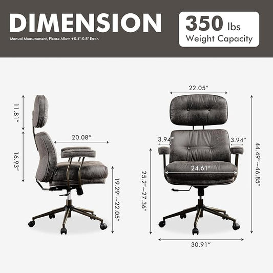 High Back Executive Office Chair with Comfortable Deep Seat,Grey Mid Century Modern Office Chair,Ergonomic Big and Tall Computer Desk Chairs with Lumbar Support(Grey Suede)