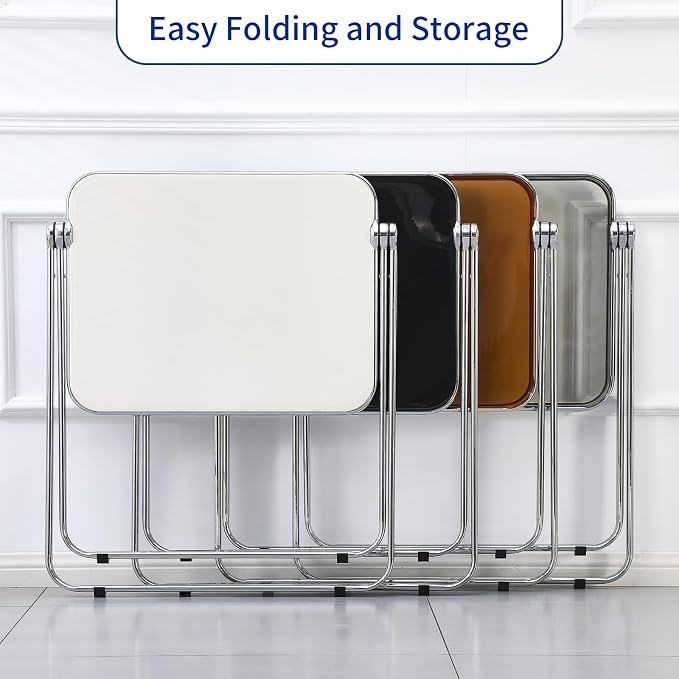 KAIHAOWIN Folding TV Tray Table Acrylic Foldable Table No Assembly Required Tiny Desk for Home Office Side Table Small Computer Desk for Small Spaces (White)