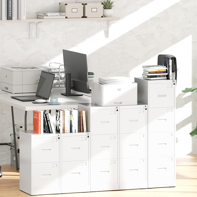 Greenvelly 18" D File Cabinet, 2 Drawer Filing Cabinet with Lock, Locking Vertical File Cabinet for Home Office, White Metal File Cabinet for Hanging Letter/Legal Folders, Easy Assemble