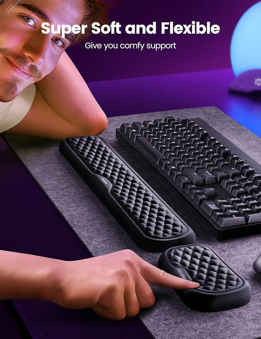 Vaydeer Wrist Rest for Keyboard and Mouse, Computer Ergonomic Wrist Support Pad, Soft Memory Foam Arm Cushion for Desk, Palm Hand Office Laptop Typing-Dark Blue and Black