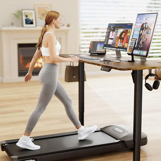 Furmax Electric Standing Desk, 63 x 24 Inches Sit Stand up Desk, Sit Stand Height Adjustable Home Office Desk with 4 Height Position Memory (Rustic Brown, 63)