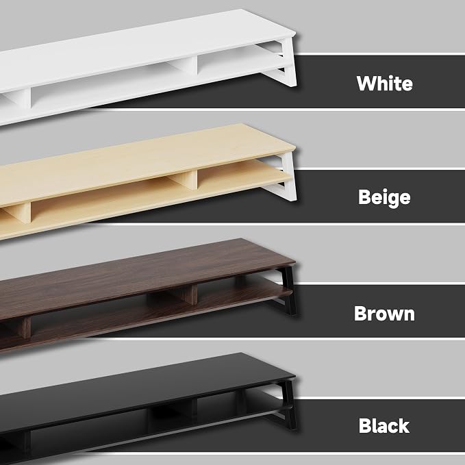 Dual Monitor Stand Riser for Desk, 41.7 Inch Large 2 Tier Computer Monitor Stand for 2 Monitors, Desktop Storage Organizer Shelf with Keyboard Space for Laptop PC Printer, Beige