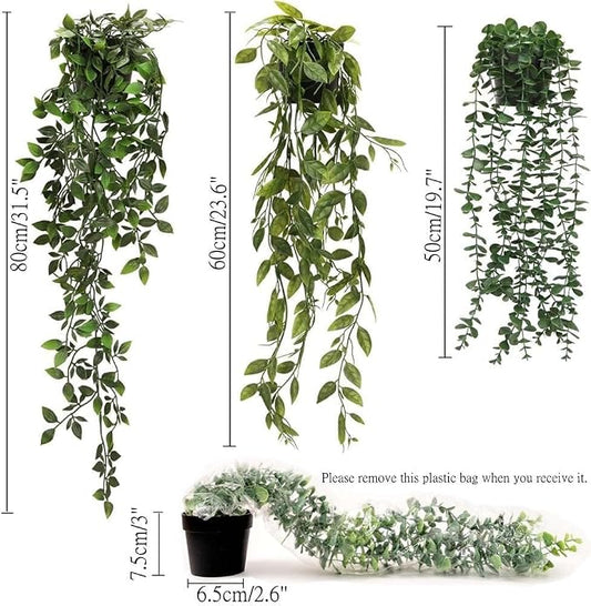 Artificial Potted Plants Set Eucalyptus Brugmansia Sweet Pea 3 Pack | Lifelike Leaves. UV-resistant, fade-proof for indoor/outdoor use. Perfect for home, office, patio & farmhouse decor.