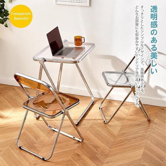 KAIHAOWIN Folding TV Tray Table Acrylic Foldable Table No Assembly Required Tiny Desk for Home Office Side Table Small Computer Desk for Small Spaces (White)