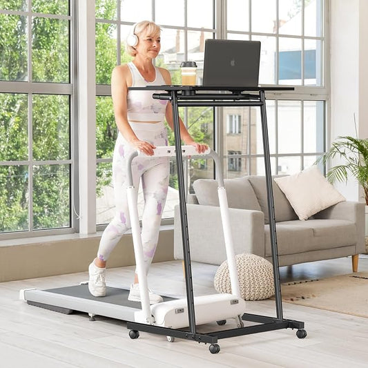 Eocnrhe Treadmill Desk, Mobile Small Standing Desk with Wheels for Walking Pad, Portable Table for Laptop, Rolling Table Adjustable Height, Bedside Table,Black