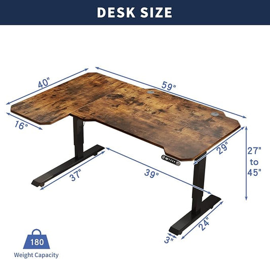 59 Inch Electric Standing Desk, Height Adjustable Sit Stand Desk with Memory Control and Spacious Desktop for Home Office