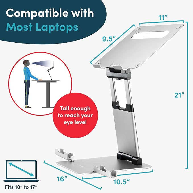 Lifelong Adjustable Laptop Stand for Desk, Ergonomic Aluminum Laptop Riser, Portable Foldable Computer Stand, Height up to 20”, Fits 10-17” Laptops for Desk-Mounted with Phone & Tablet Holder