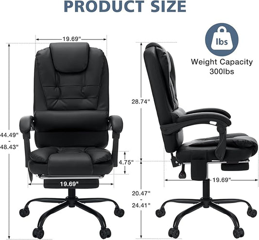 HOFFREE Massage Office Chair with Foot Rest 7 Points Vibration Ergonomic Executive Desk Chair Leather Computer Office Chair Black