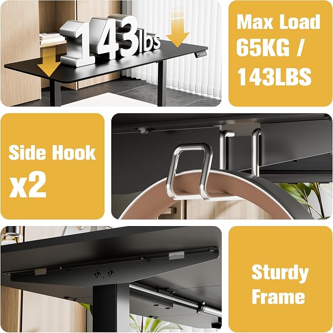 ERGOMAKER 63" Electric Standing Desk, Adjustable Height, Sit Stand Up Desk for Home Office & Computer Workstations, Memory Controller, Black
