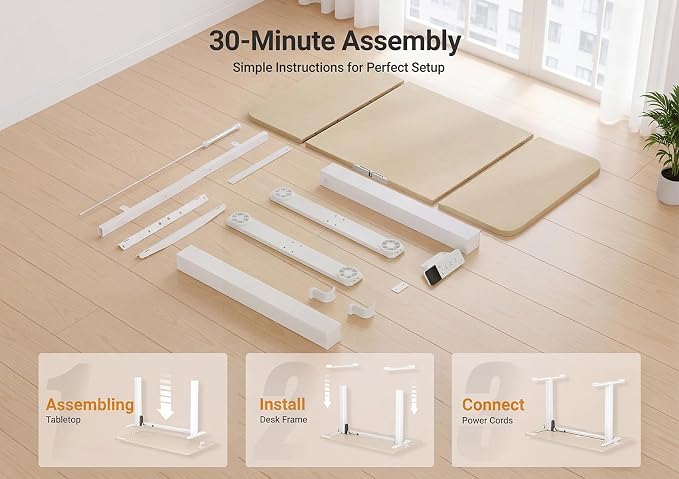 YDN Electric Standing Desk Adjustable Height, 63 x 24 Inches Sit Stand up Desk with Memory Presets & Cable Management, Home Office Desk for Office & Computer Workstation, White Frame/Nature Top