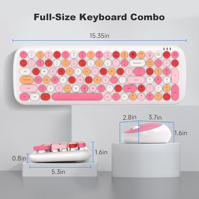 MOFII Wireless Keyboard and Mouse Combo, 2.4GHz Retro Typewriter Keyboard, Plug and Play, for PC Desktops Laptop Windows(White Mixed)
