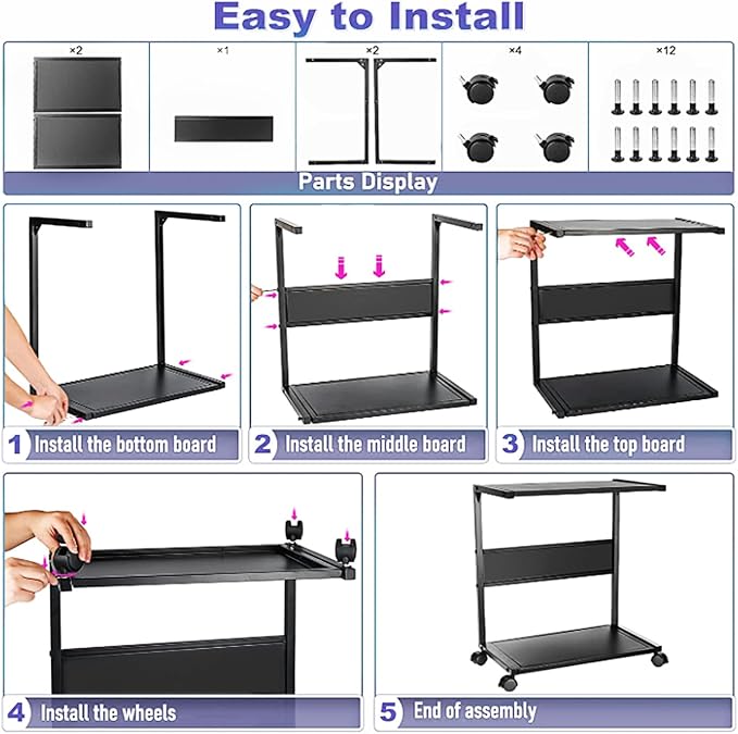 Bfttlity PC Stand Computer Tower Stand 2-Tier Metal CPU Holder with Locking Caster Wheels Suitable for Most PC (L, Black)
