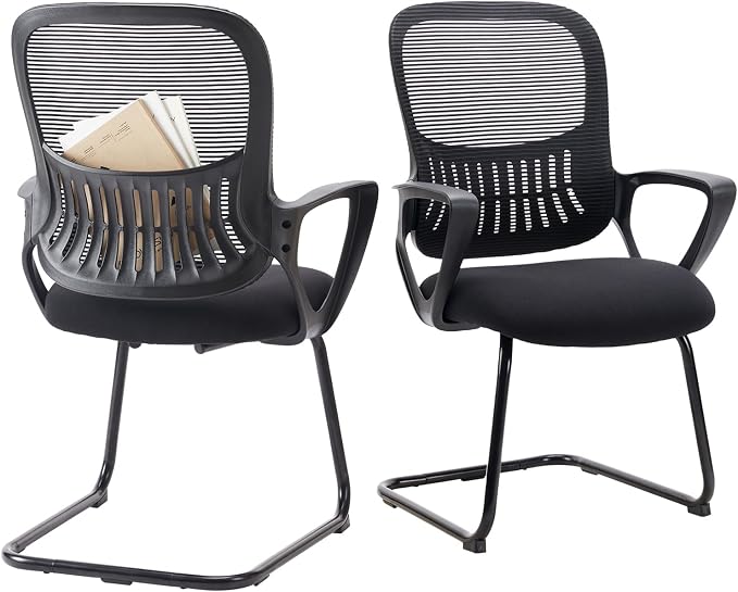 DUMOS Office Desk Chair with Sled Base, Ergonomic Executive Mesh Computer Chairs with Lumbar Support for Home Conference Room Bedroom Waiting Reception Guest Student