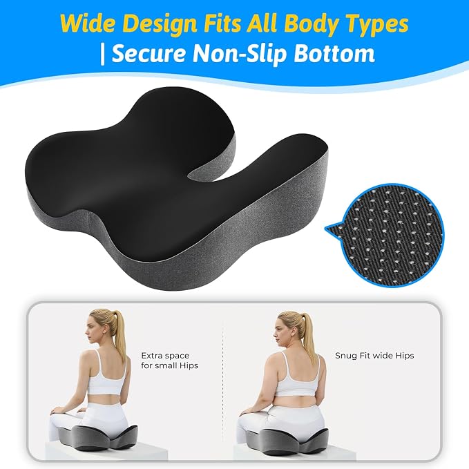 Dreamer Car Seat Cushion for Tailbone & Sciatica Pain Relief | Certified & Ergonomist-Designed,Tapered Front Edge Reduces Thigh Pressure,Wide Memory Foam for Office Chair, Car, Wheelchair