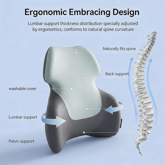 Back Support for Office Chair - Lumbar Support Pillow with Breathable Yoga Fabric - Memory Foam Back Support for Chair, Car & Gaming Seat
