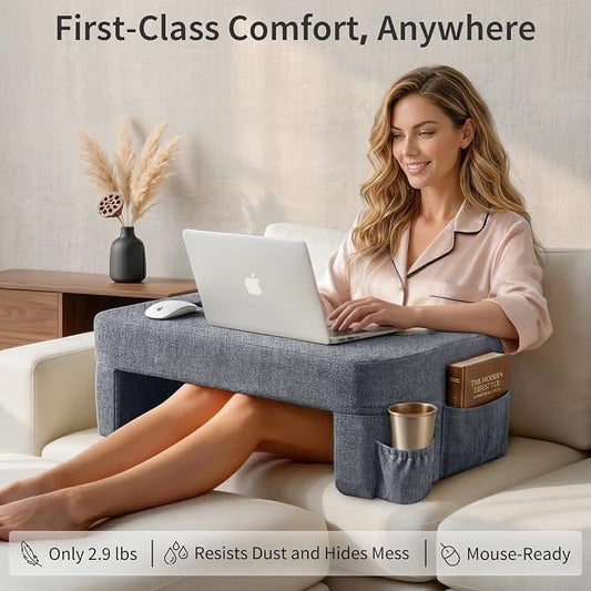 Septsun 26" Extra Wide Lap Desk Pillow - Gaming Reading Pillow & Laptop Lap Desk w/Ergonomic Arm Elbow Support for WFH, Bed, Couch, Floor - Fits 13-17" Laptop, Steam Deck, Switch (Modern Gray, Large)